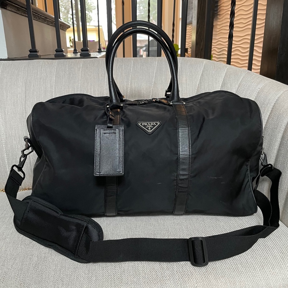 Prada Black Nylon Boston Travel Duffle Bag w/ cert